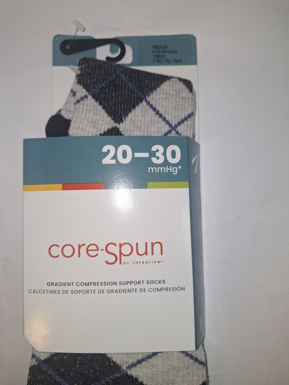 Core-Spun by Therafirm Gradient Compression Socks 20-30 mmHg Sz M Slate Blk Grey